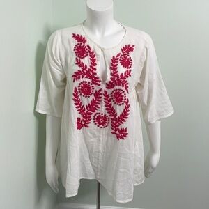Roberta Roller Rabbit Boho White Embroidered Tunic Small